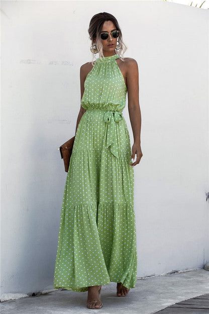 Womens Polka Dot Maxi Dress GREEN S by Annva USA | Fleurcouture