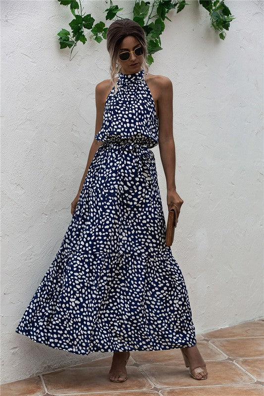 Womens Polka Dot Maxi Dress NAVY M by Annva USA | Fleurcouture