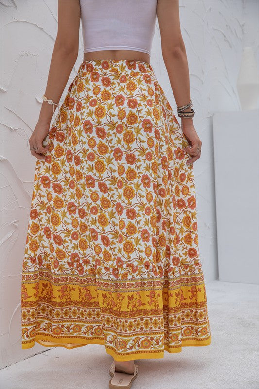 Womens Print Maxi Skirt ORANGE S by Annva USA | Fleurcouture