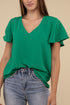 Woven Airflow Flutter Sleeve Top K GREEN S by ZENANA | Fleurcouture