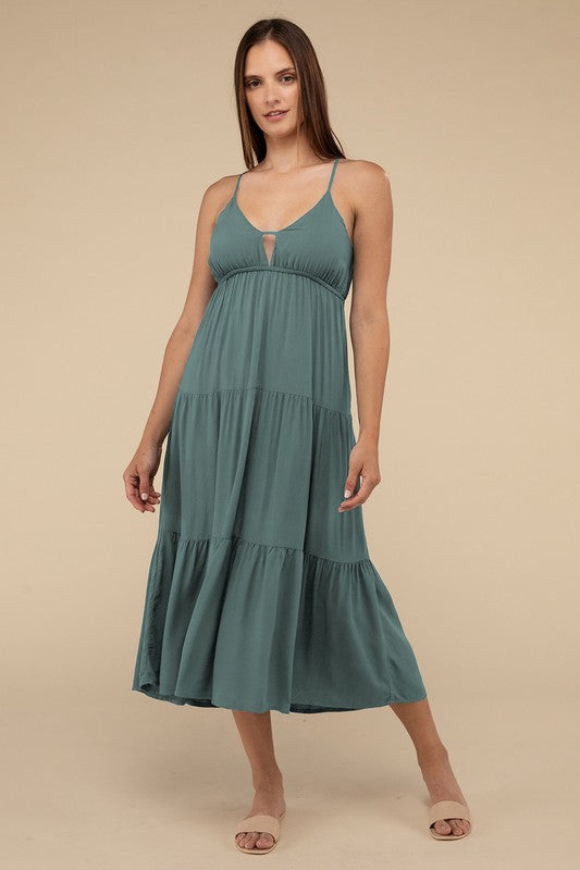 Woven Sweetheart Neckline Tiered Cami Midi Dress ASH JADE S by ZENANA | Fleurcouture