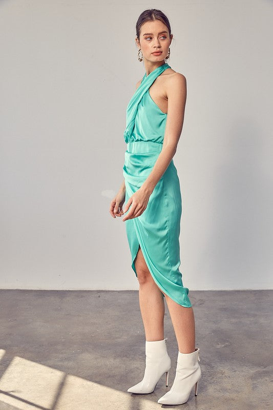 Wrap Cross Neck Dress BISCAY GREEN by Do + Be Collection | Fleurcouture