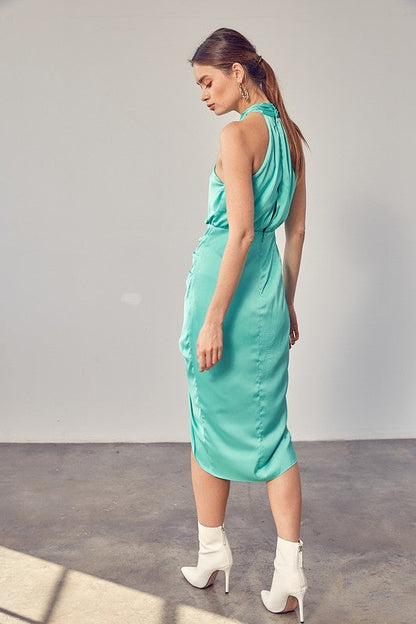 Wrap Cross Neck Dress BISCAY GREEN by Do + Be Collection | Fleurcouture