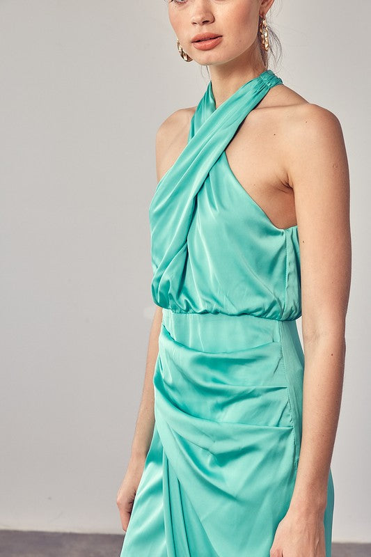 Wrap Cross Neck Dress BISCAY GREEN by Do + Be Collection | Fleurcouture