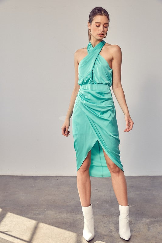 Wrap Cross Neck Dress BISCAY GREEN S by Do + Be Collection | Fleurcouture