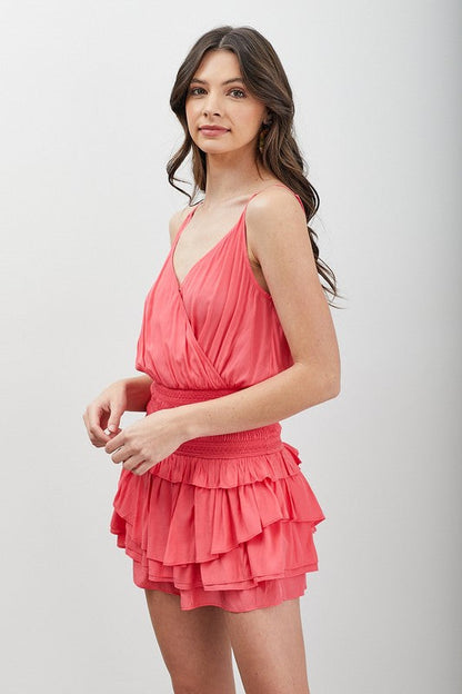 Wrap Smocked Waist Ruffle Dress FLAMINGO by Do + Be Collection | Fleurcouture