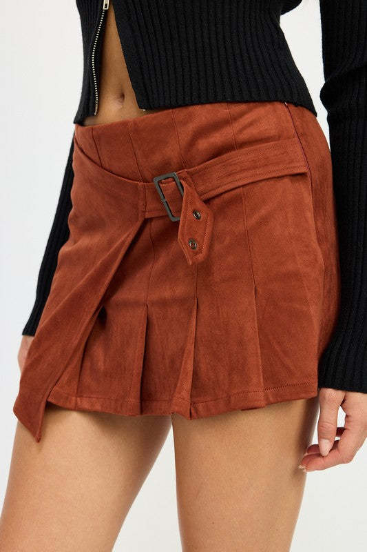 WRAPPED BUCKLE BELT MINI SKIRT BRICK by Emory Park | Fleurcouture