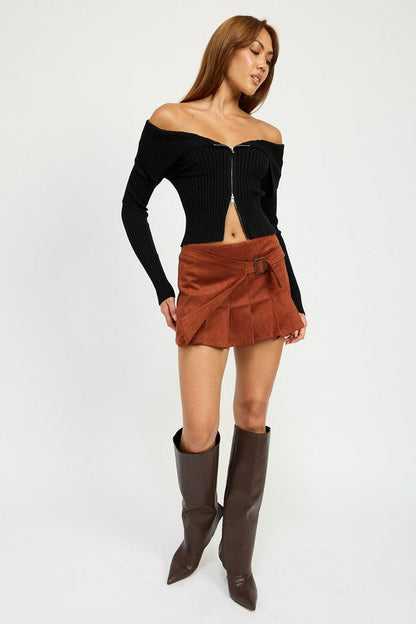 WRAPPED BUCKLE BELT MINI SKIRT BRICK by Emory Park | Fleurcouture