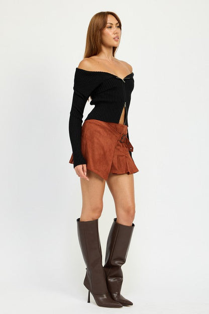 WRAPPED BUCKLE BELT MINI SKIRT BRICK by Emory Park | Fleurcouture