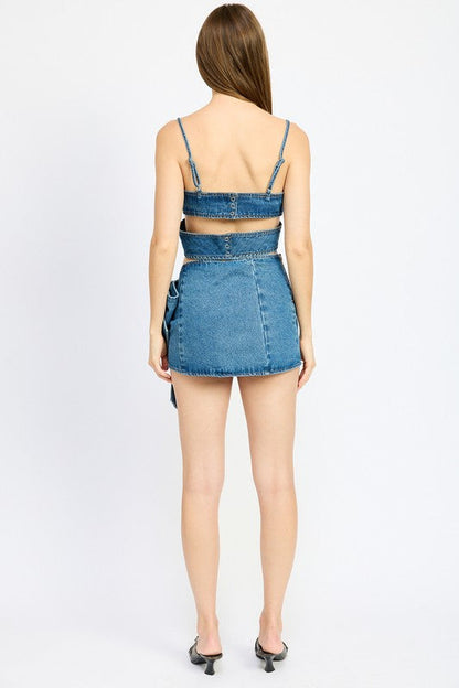 WRAPPED DETAIL DENIM TOP DENIM by Emory Park | Fleurcouture