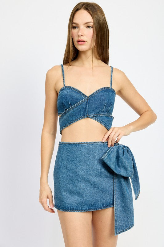 WRAPPED DETAIL DENIM TOP DENIM S by Emory Park | Fleurcouture