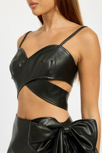 WRAPPED LEATHER CROP TOP BLACK by Emory Park | Fleurcouture