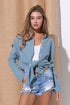 WRINKLED GAUZE BUTTON DOWN SHIRT WITH ROUGH EDGING Dusty Blue S by Sweet Generis | Fleurcouture