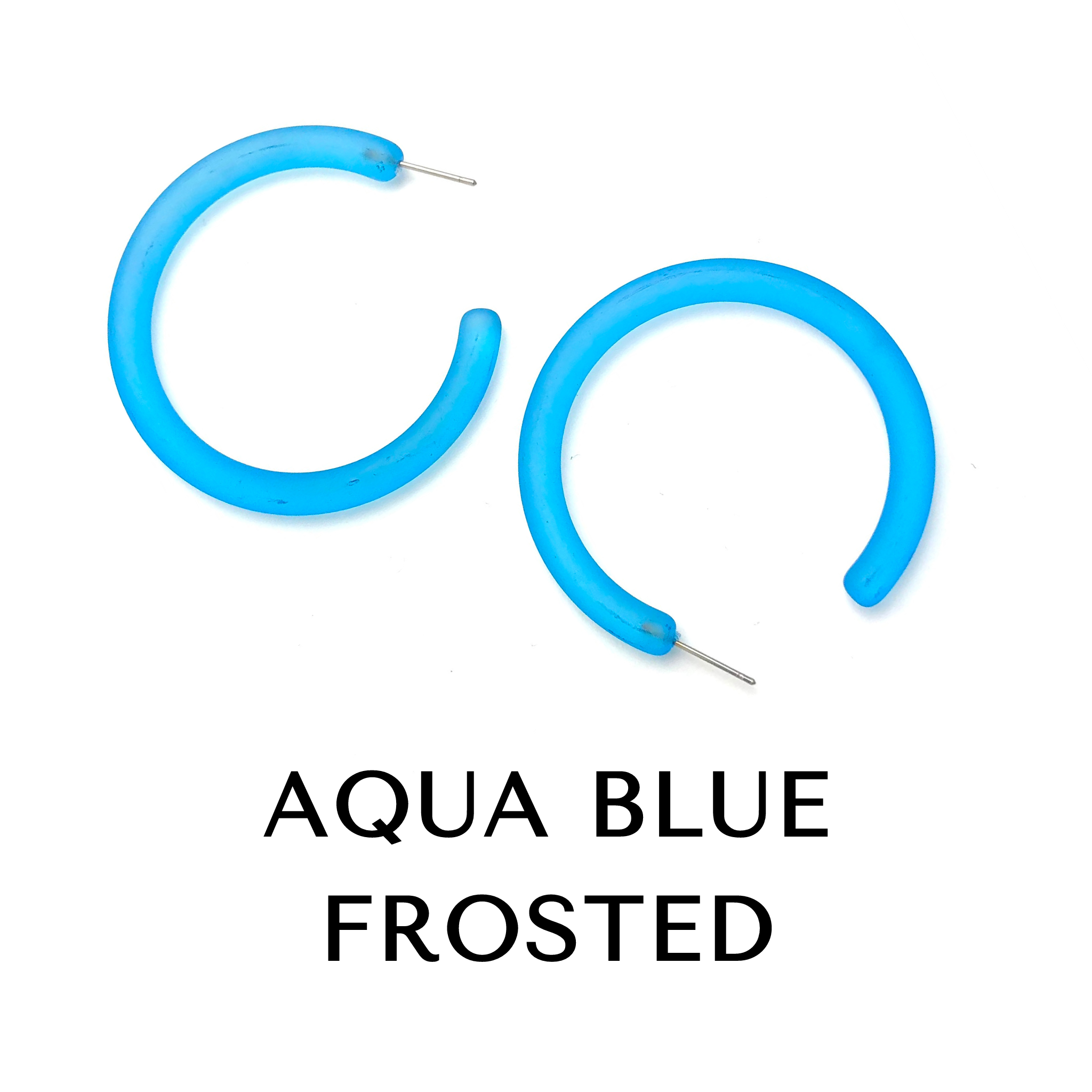XL Jelly Hoop Earrings - 2 inch Aqua Blue Frosted Jelly Hoops XL by Leetie Lovendale | Fleurcouture