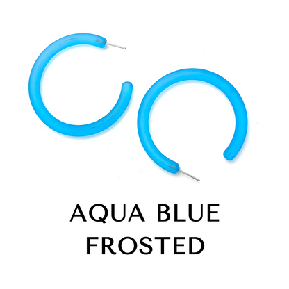 XL Jelly Hoop Earrings - 2 inch Aqua Blue Frosted Jelly Hoops XL by Leetie Lovendale | Fleurcouture