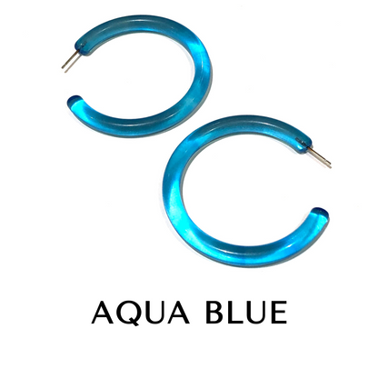XL Jelly Hoop Earrings - 2 inch Aqua Blue Jelly Hoops XL by Leetie Lovendale | Fleurcouture