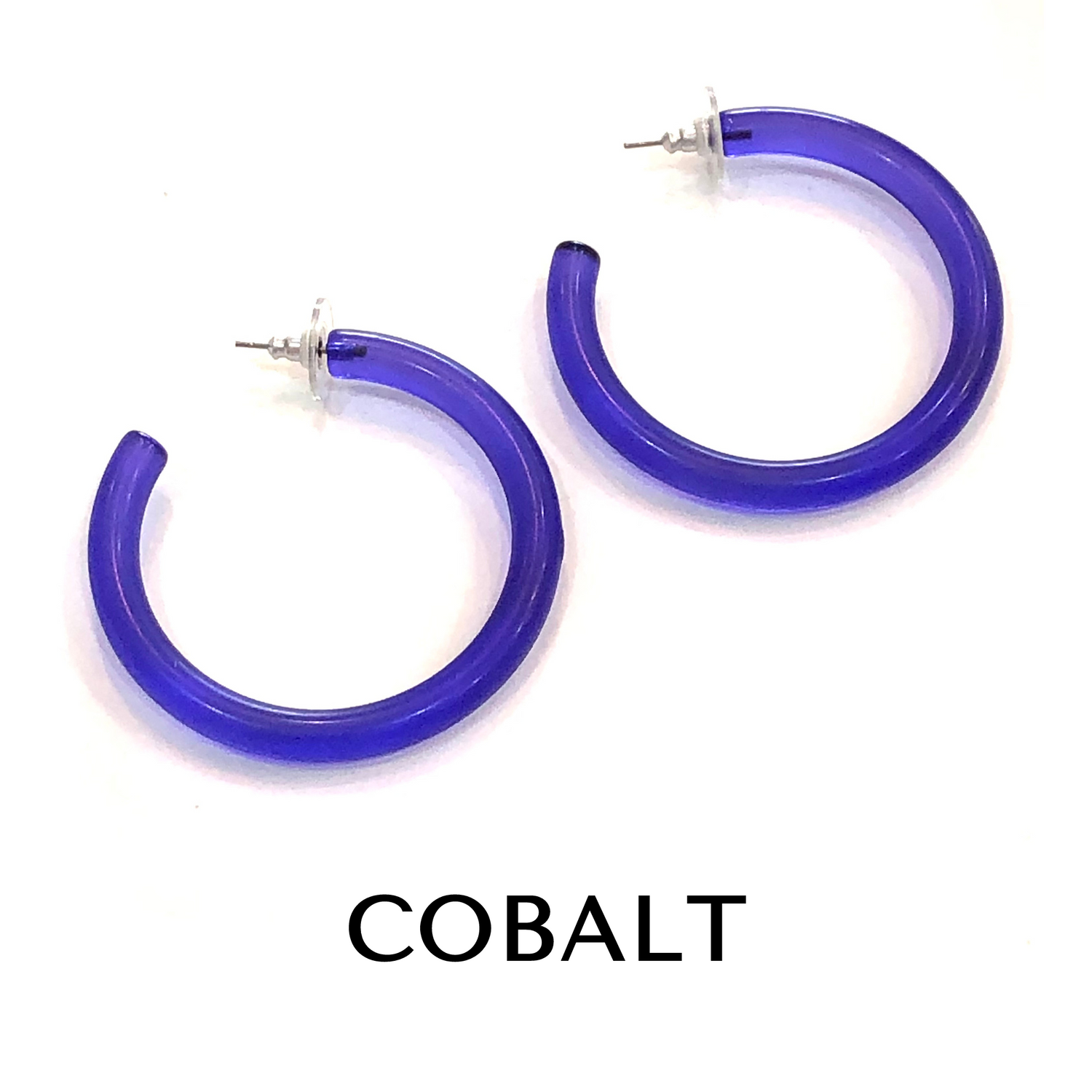 XL Jelly Hoop Earrings - 2 inch Cobalt Jelly Hoops XL by Leetie Lovendale | Fleurcouture
