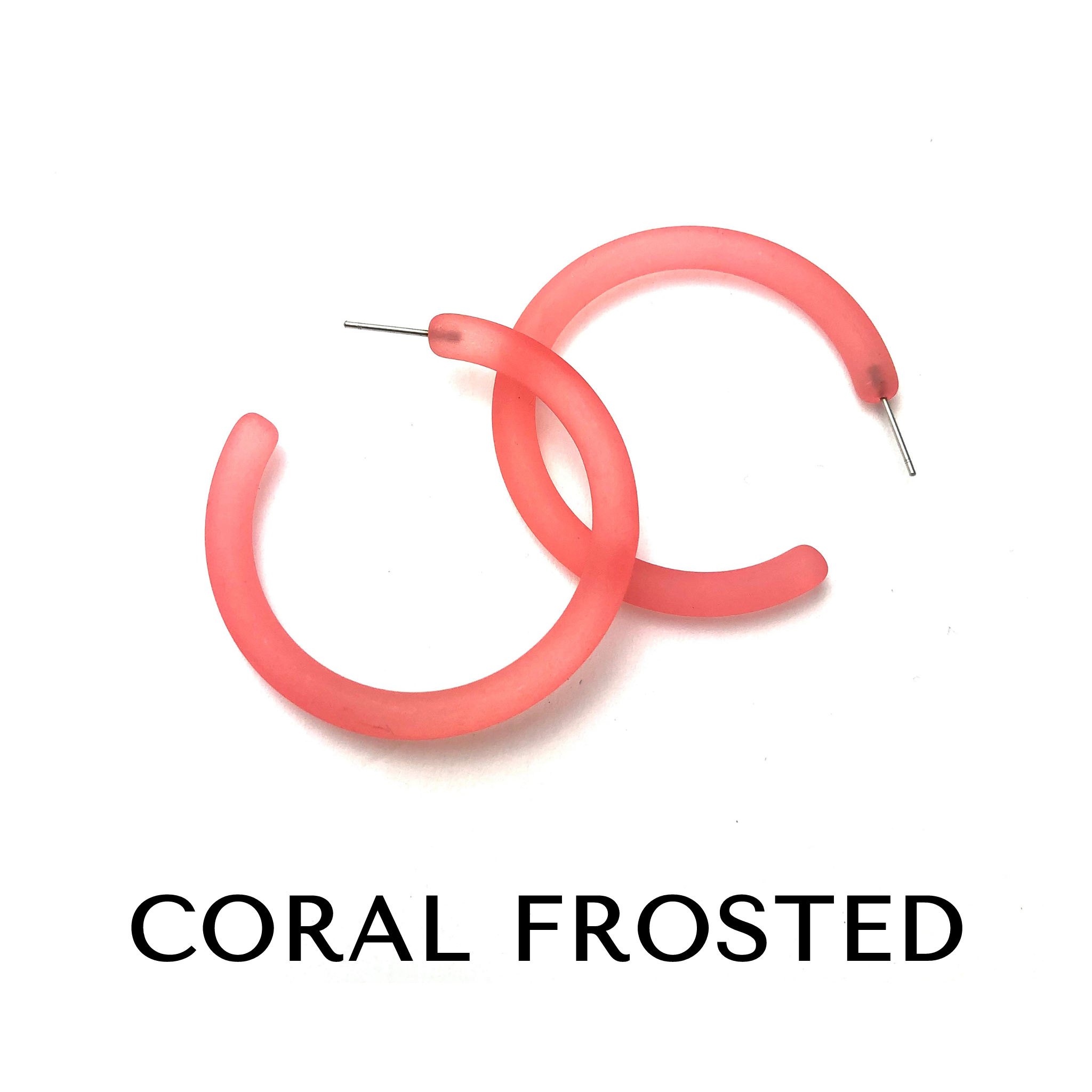 XL Jelly Hoop Earrings - 2 inch Coral Frosted Jelly Hoops XL by Leetie Lovendale | Fleurcouture