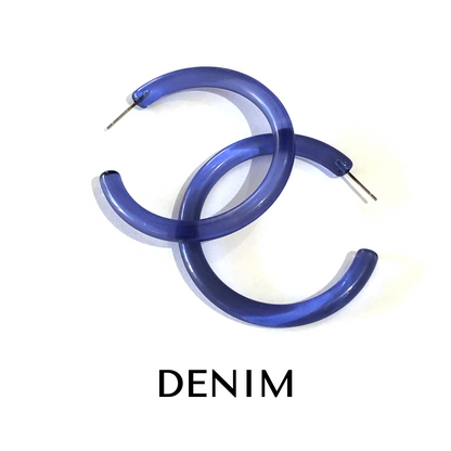XL Jelly Hoop Earrings - 2 inch Denim Jelly Hoops XL by Leetie Lovendale | Fleurcouture