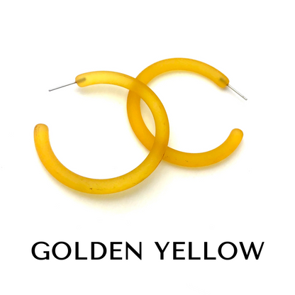 XL Jelly Hoop Earrings - 2 inch Golden Yellow Frosted Jelly Hoops XL by Leetie Lovendale | Fleurcouture