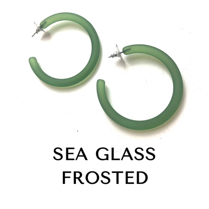 XL Jelly Hoop Earrings - 2 inch Sea Glass Frosted Jelly Hoops XL by Leetie Lovendale | Fleurcouture