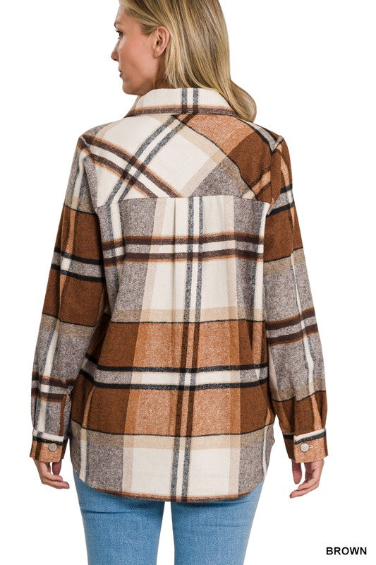 Yarn Dyed Plaid Shacket by ZENANA | Fleurcouture