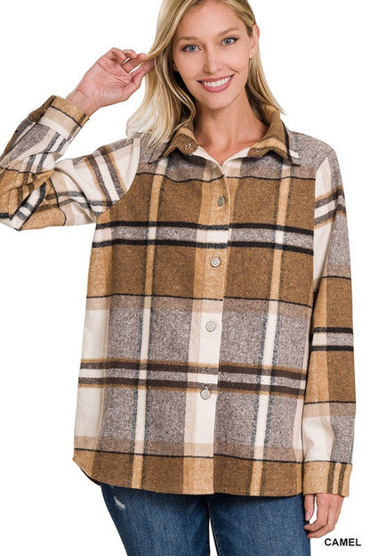 Yarn Dyed Plaid Shacket by ZENANA | Fleurcouture