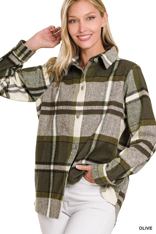 Yarn Dyed Plaid Shacket by ZENANA | Fleurcouture