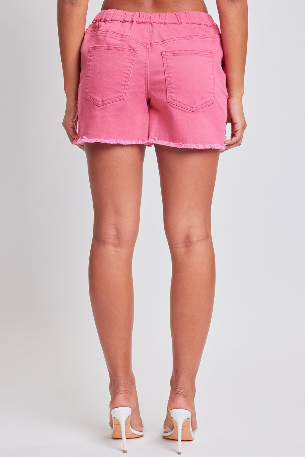 YMI Jeanswear Full Size Drawstring Raw Hem Shorts Pink Women&