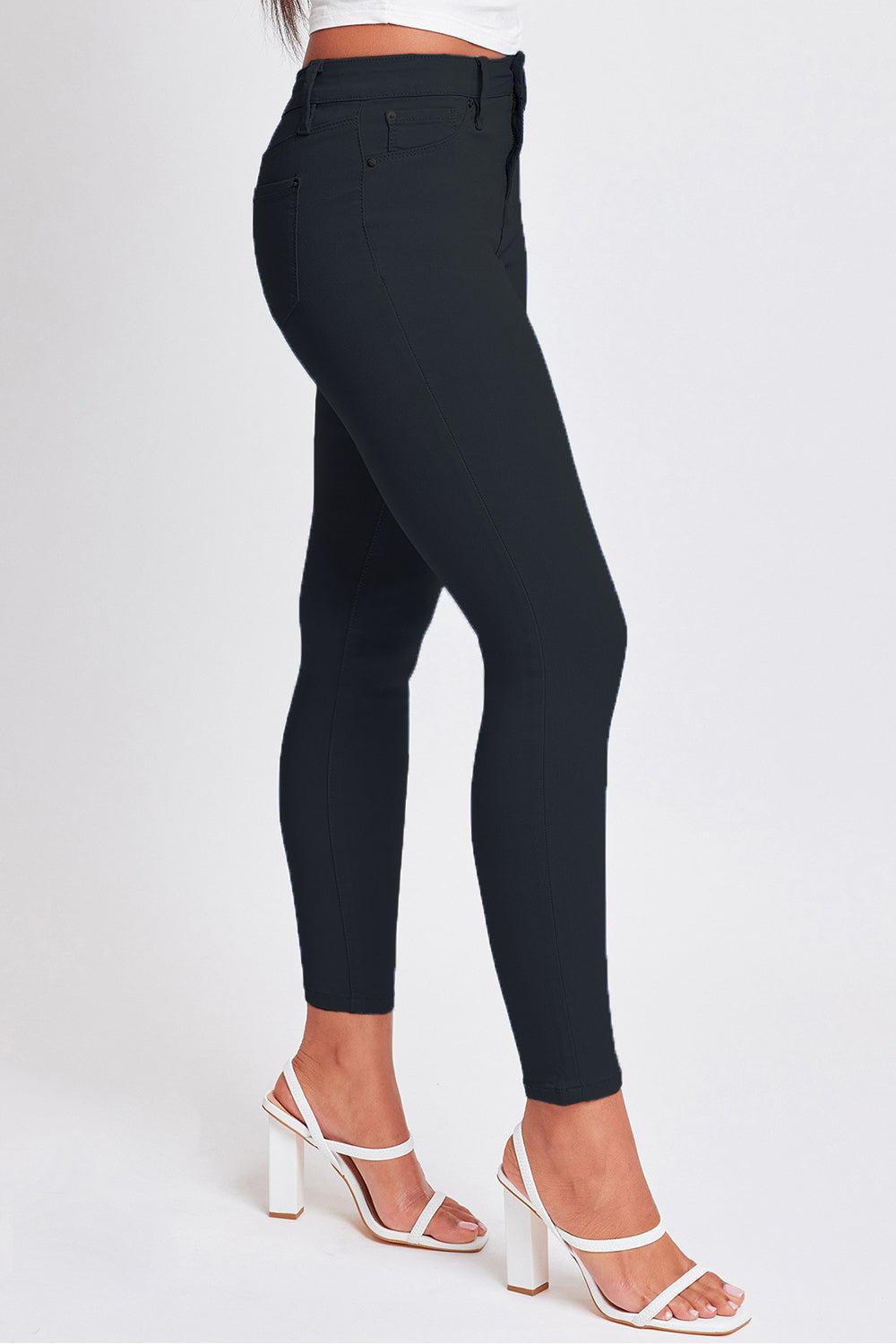 YMI Jeanswear Full Size Hyperstretch Mid-Rise Skinny Pants Black Bottoms by Trendsi | Fleurcouture