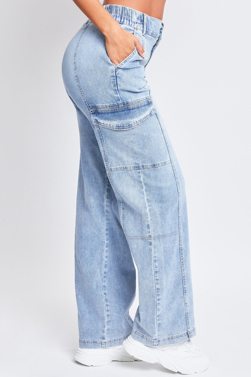 YMI Jeanswear High-Rise Straight Cargo Jeans Light Wash Women&