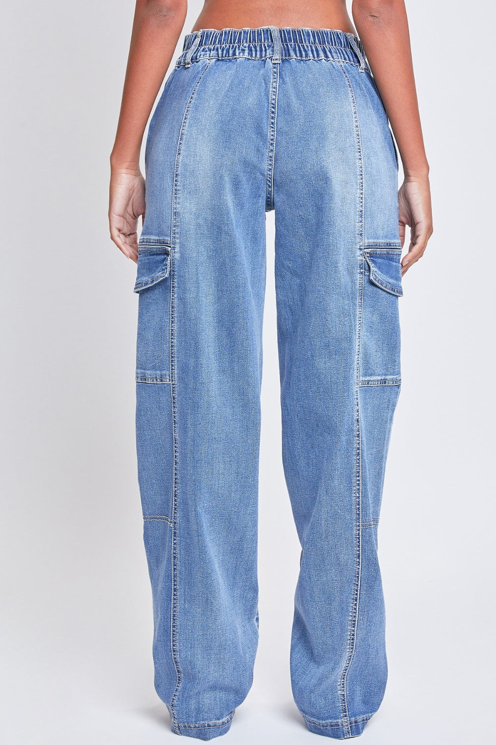 YMI Jeanswear High-Rise Straight Cargo Jeans Vintage Medium Wash Jeans by Trendsi | Fleurcouture