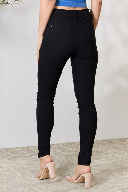 YMI Jeanswear Hyperstretch Mid-Rise Skinny Jeans Black by Trendsi | Fleurcouture