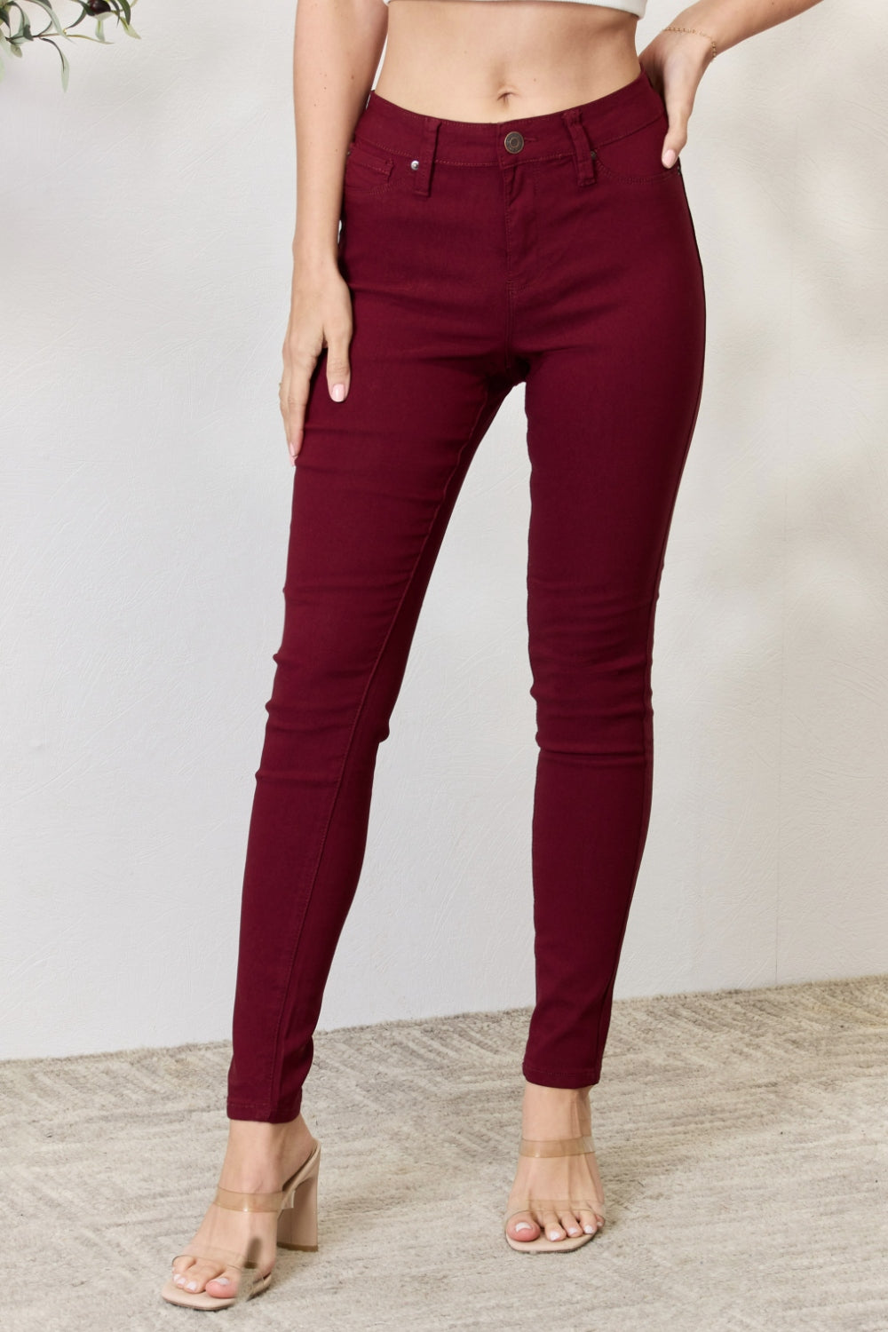 YMI Jeanswear Hyperstretch Mid-Rise Skinny Jeans DARK WINE S Women&