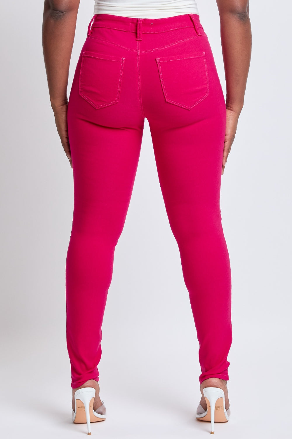 YMI Jeanswear Hyperstretch Mid-Rise Skinny Jeans Neon Pink Women&