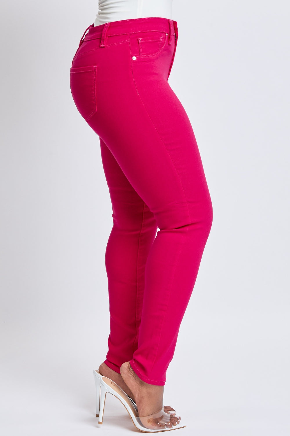 YMI Jeanswear Hyperstretch Mid-Rise Skinny Jeans Neon Pink Women&