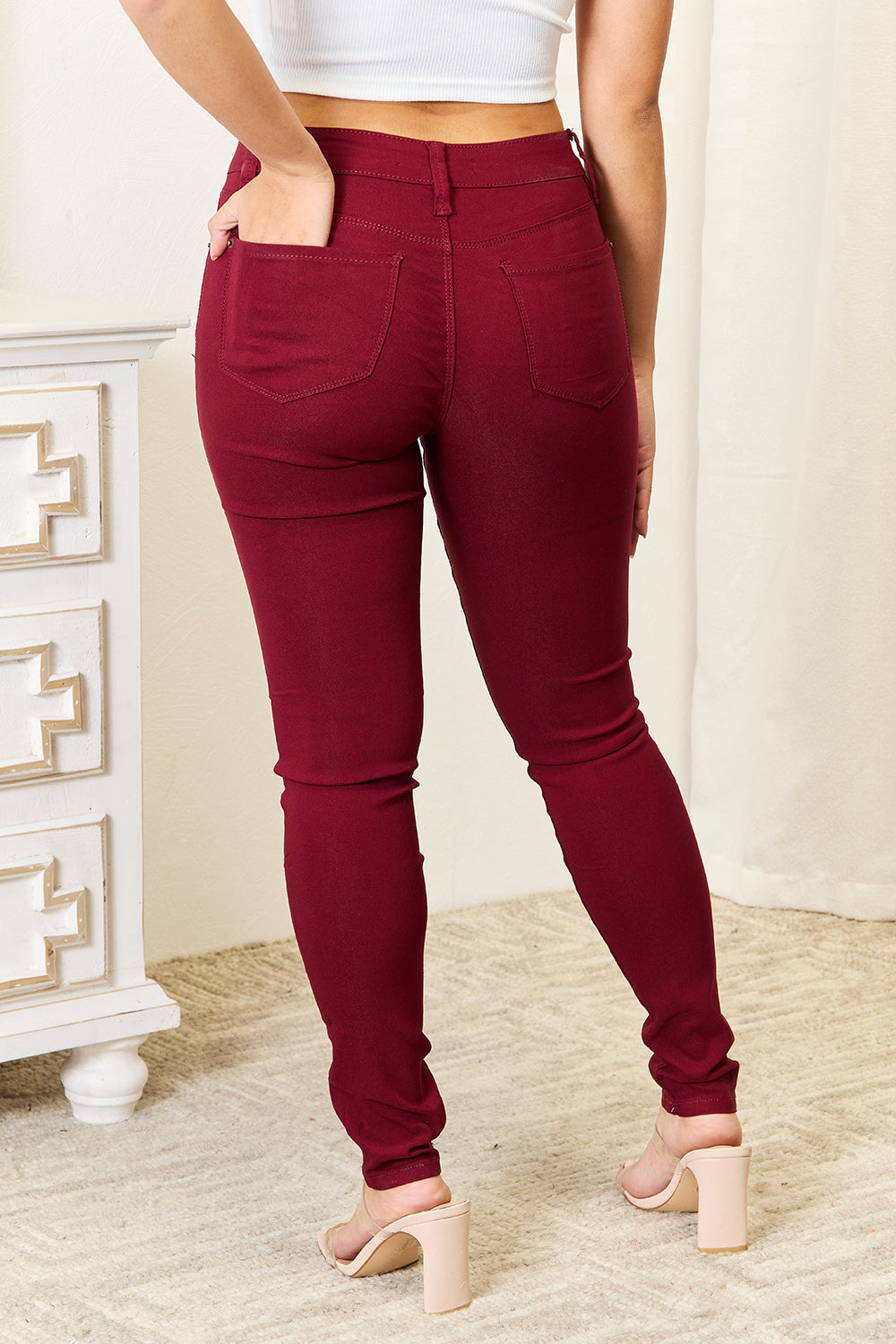 YMI Jeanswear Skinny Jeans with Pockets Burgundy Women&