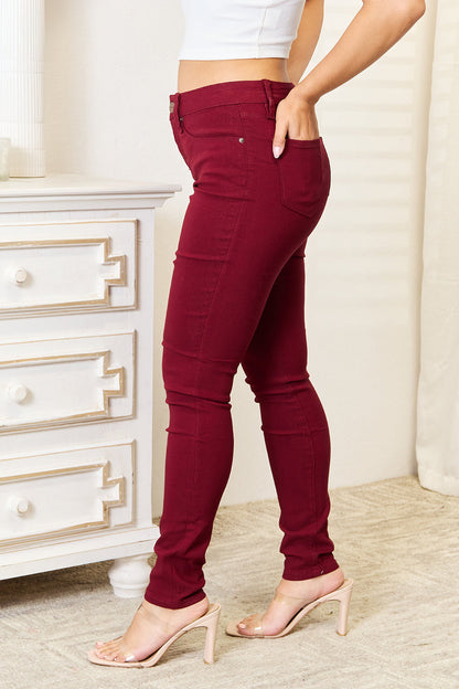 YMI Jeanswear Skinny Jeans with Pockets Burgundy Women&