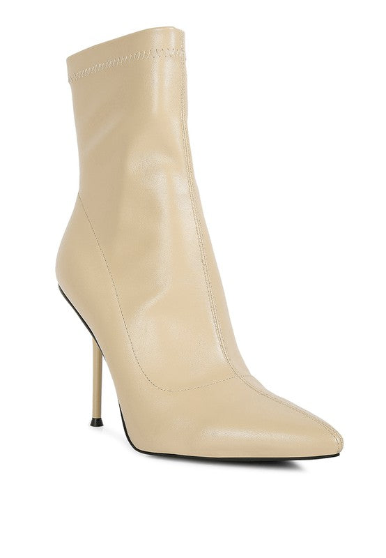 Yolo High Pointed Heeled Ankle Boot BEIGE 5 by Rag Company | Fleurcouture