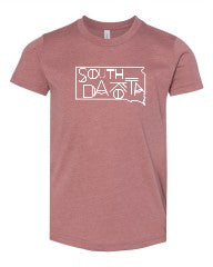 Youth South Dakota Line Font Outline Graphic Tee Heather Mauve S by Ocean and 7th | Fleurcouture