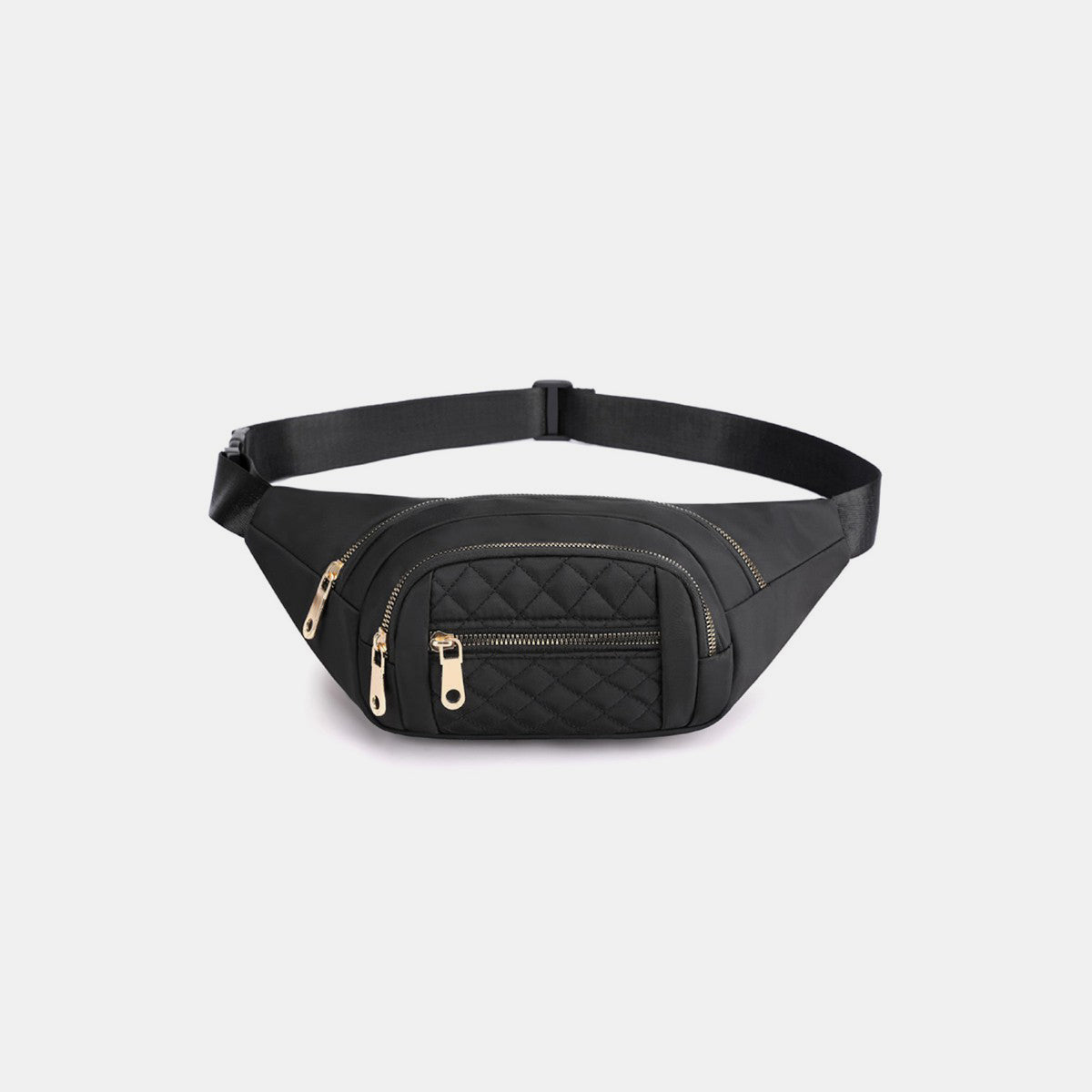 Zenana Quilted Multi Pocket Waist Belt Bag Black One Size Accessories by Trendsi | Fleurcouture