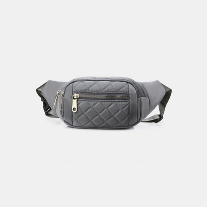 Zenana Quilted Multi Pocket Waist Belt Bag Grey One Size Accessories by Trendsi | Fleurcouture