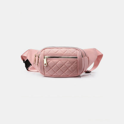 Zenana Quilted Multi Pocket Waist Belt Bag Pink One Size Accessories by Trendsi | Fleurcouture