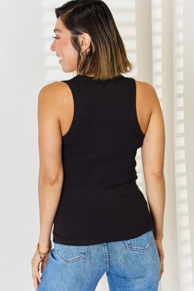 Zenana Ribbed Square Neck Racerback Tank Black by Trendsi | Fleurcouture