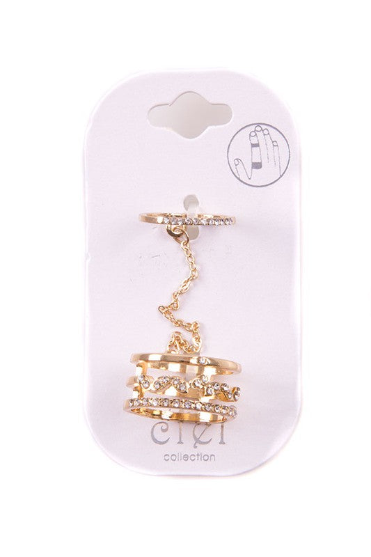 ZIGZAG RHINESTONE FACETED STACKABLE RING SET GOLD/GDCL Os by Bella Chic | Fleurcouture