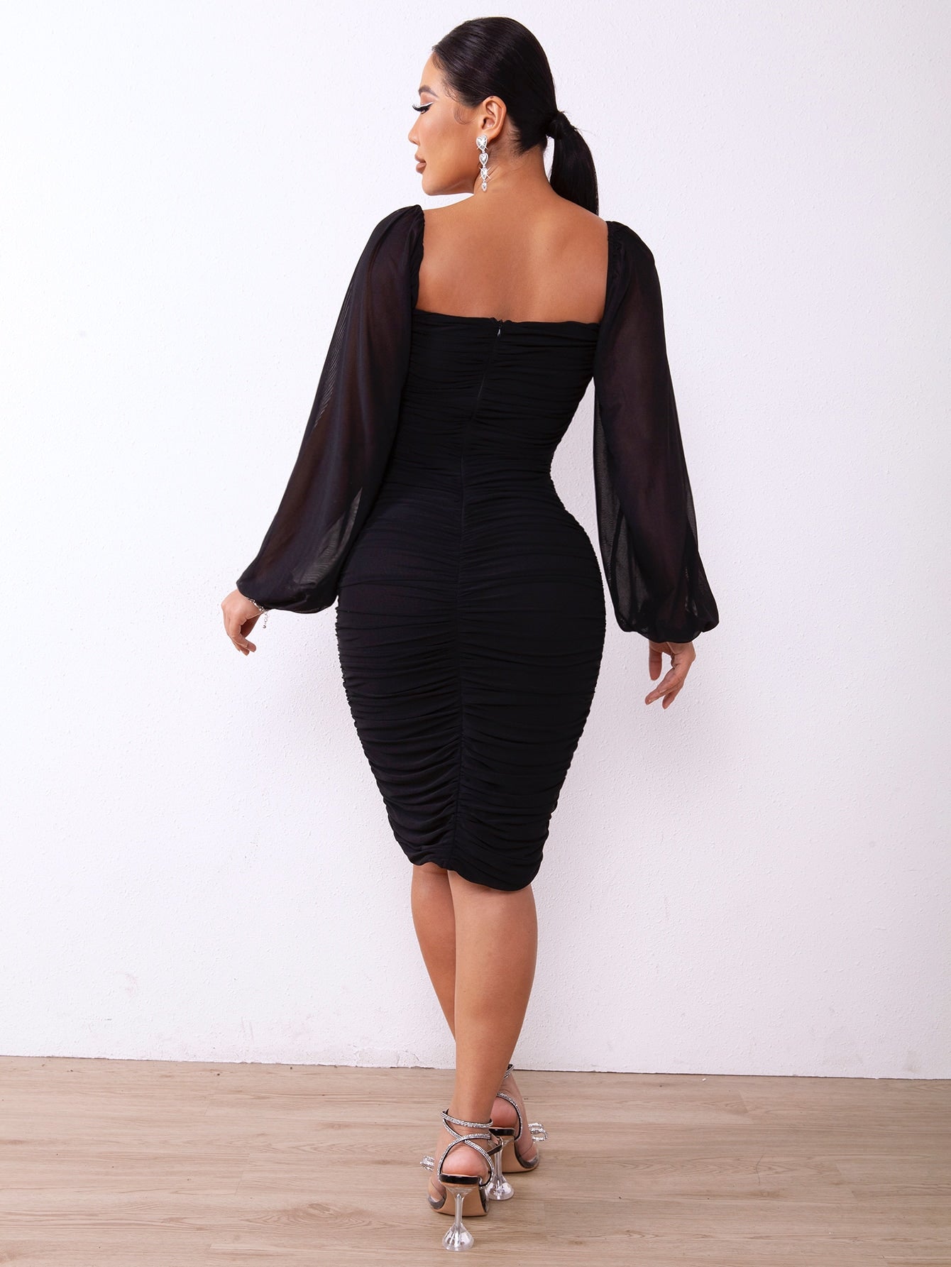 Zip-Back Ruched Bodycon Dress Women&