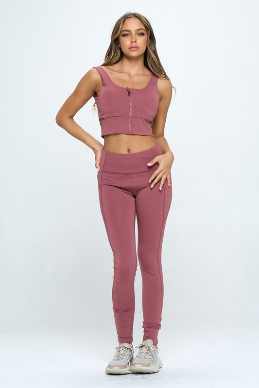 Zip Up Crop Sports Tank Top Set by OTOS Active | Fleurcouture