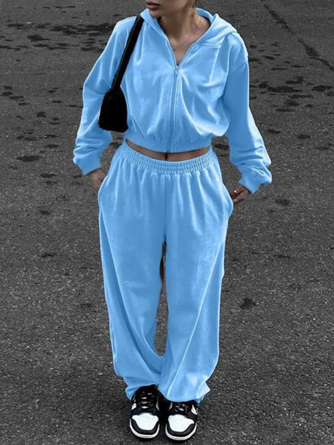 Zip Up Hoodie and Pocketed Pants Set Loungewear by Trendsi | Fleurcouture