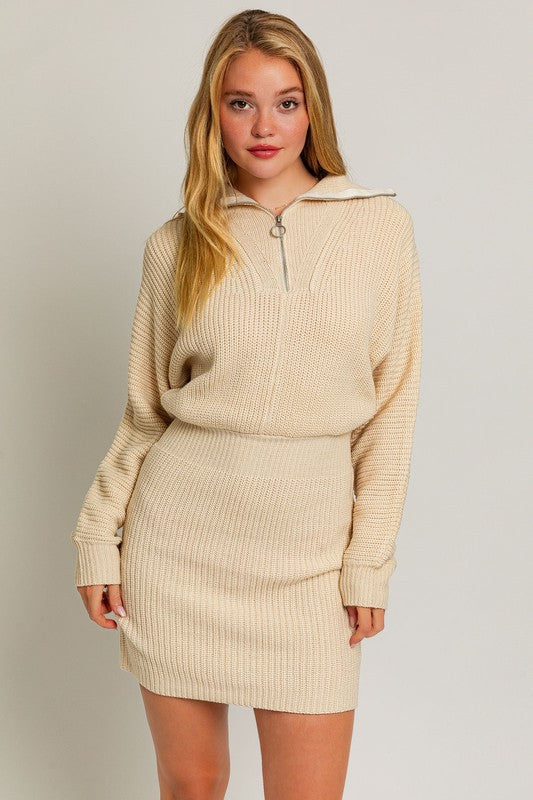 Zipper Sweater Dress CREAM XS by LE LIS | Fleurcouture